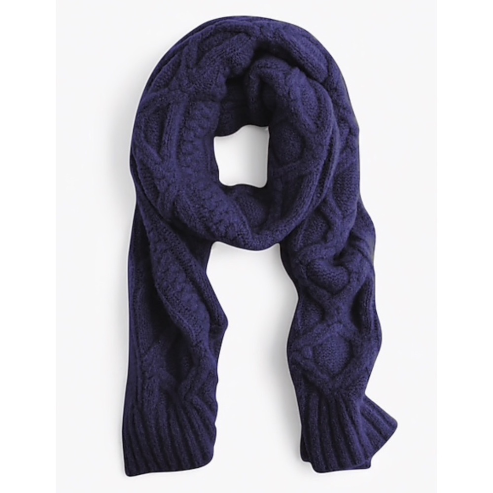 J. Crew Cable Knit Wool Winter Scarf Navy Blue Nwt